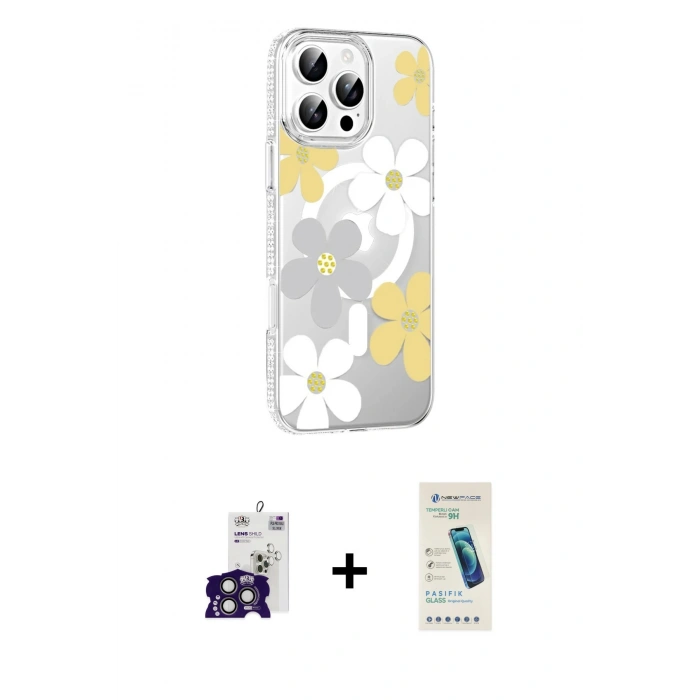 MARSİLYAN™- iPhone 16 Pro Max Kılıf Yörünge Işık Prime - Şeffaf Pasifik Cam Ekran Koruyucu + Bilvis Titan Kamera Lens - TMGI
