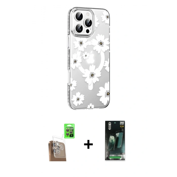 MARSİLYAN™- iPhone 16 Pro Max Kılıf Yörünge Işık Prime - Siyah 360 Mat Full Body Arka Koruyucu + Raze Metal Kamera Lens - CLTM