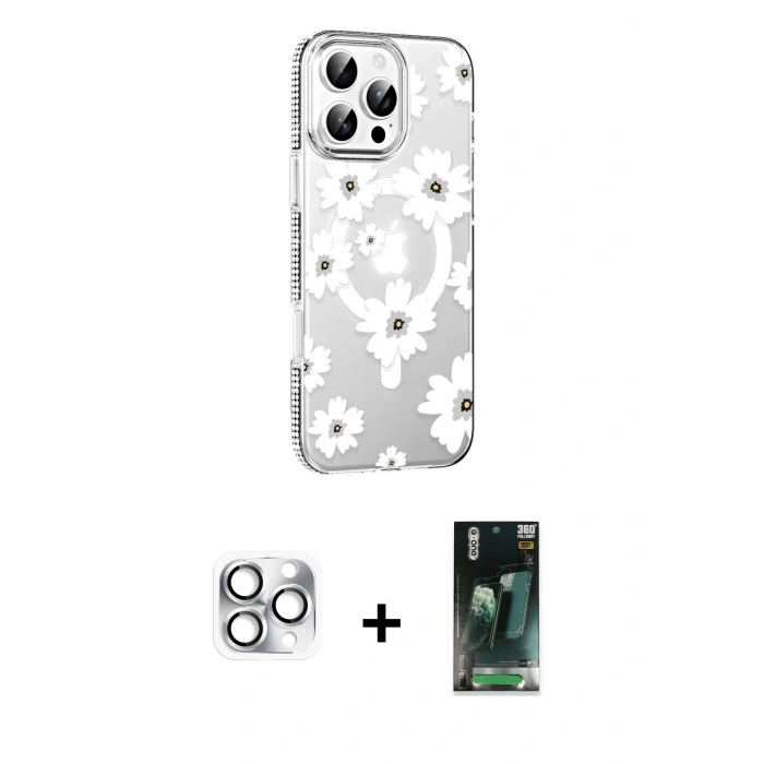 MARSİLYAN™- iPhone 16 Pro Max Kılıf Yörünge Işık Prime - Siyah 360 Mat Full Body Arka Koruyucu + Pers Alüminyum Kamera Lens - GS
