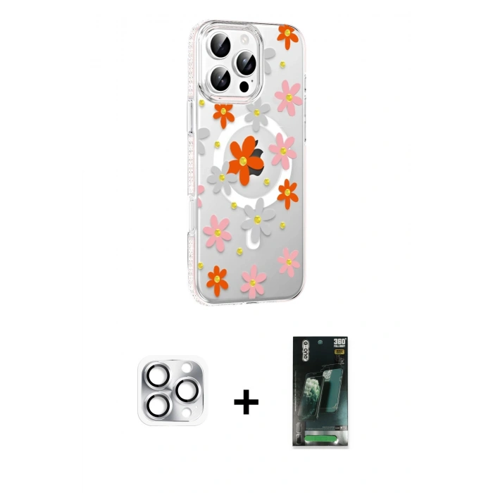 MARSİLYAN™- iPhone 16 Pro Max Kılıf Yörünge Işık Prime - Siyah 360 Mat Full Body Arka Koruyucu + Pers Alüminyum Kamera Lens - GS