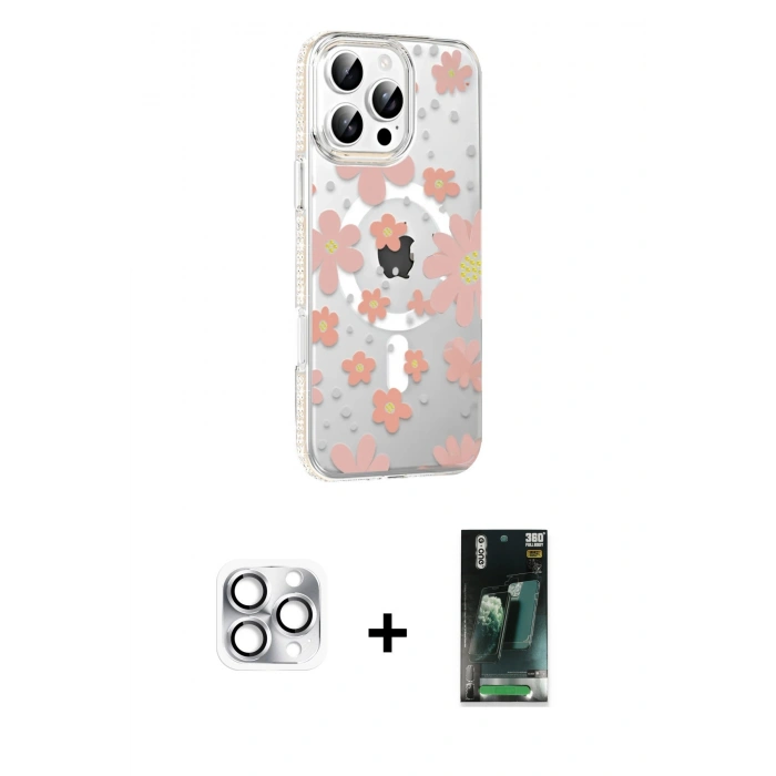 MARSİLYAN™- iPhone 16 Pro Max Kılıf Yörünge Işık Prime - Siyah 360 Mat Full Body Arka Koruyucu + Pers Alüminyum Kamera Lens - GS