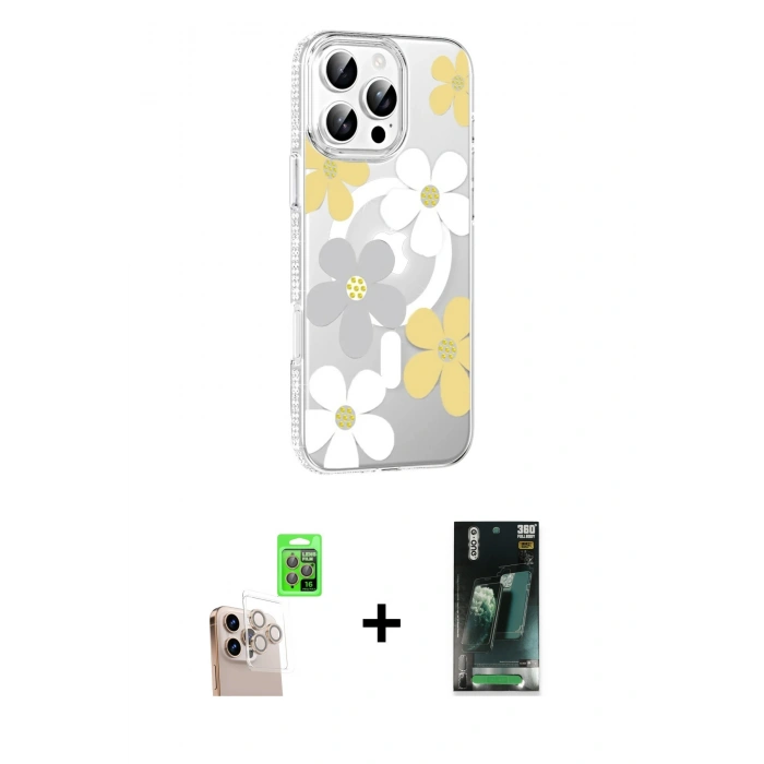 MARSİLYAN™- iPhone 16 Pro Max Kılıf Yörünge Işık Prime - Siyah 360 Mat Full Body Arka Koruyucu + Raze Metal Kamera Lens - NLGY