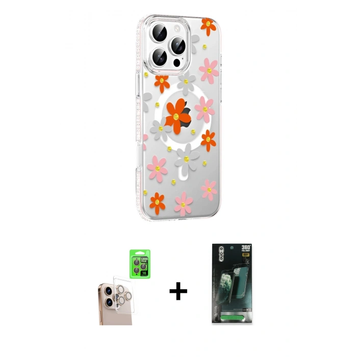 MARSİLYAN™- iPhone 16 Pro Max Kılıf Yörünge Işık Prime - Siyah 360 Mat Full Body Arka Koruyucu + Raze Metal Kamera Lens - NLGY