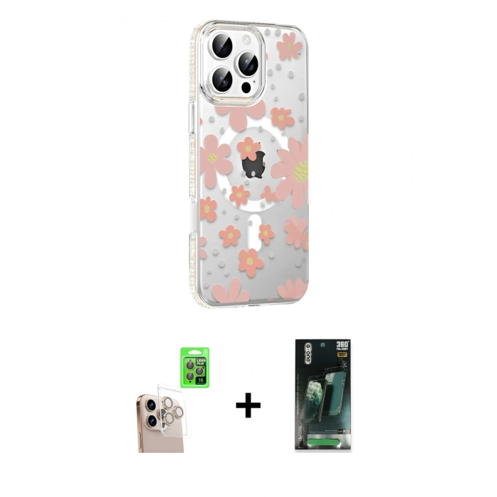MARSİLYAN™- iPhone 16 Pro Max Kılıf Yörünge Işık Prime - Siyah 360 Mat Full Body Arka Koruyucu + Raze Metal Kamera Lens - NLGY