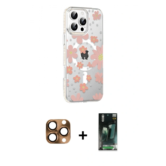 MARSİLYAN™- iPhone 16 Pro Max Kılıf Yörünge Işık Prime - Siyah 360 Mat Full Body Arka Koruyucu + Pers Alüminyum Kamera Lens - CLTM