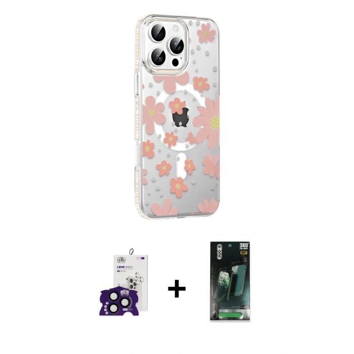 MARSİLYAN™- iPhone 16 Pro Max Kılıf Yörünge Işık Prime - Siyah 360 Mat Full Body Arka Koruyucu + Bilvis Titan Kamera Lens - SH
