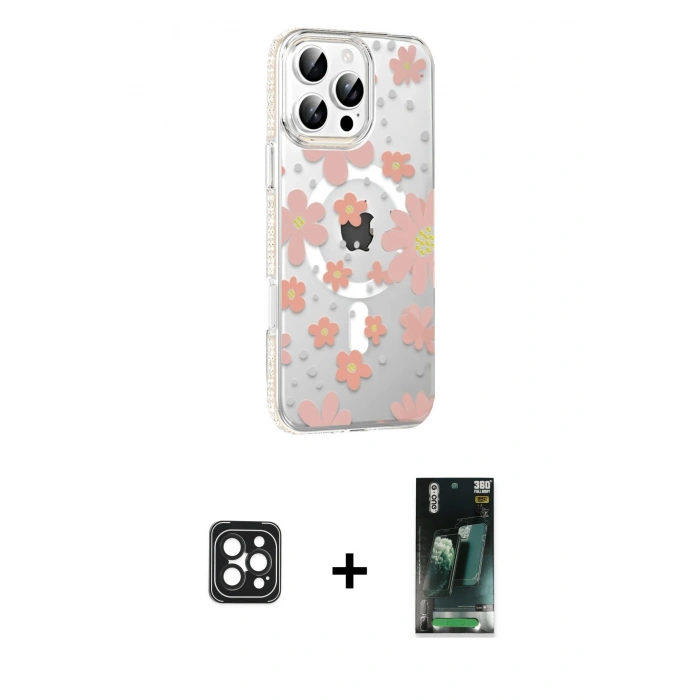 MARSİLYAN™- iPhone 16 Pro Max Kılıf Yörünge Işık Prime - Siyah 360 Mat Full Body Arka Koruyucu + Siyah PVD Metal Kamera Lens