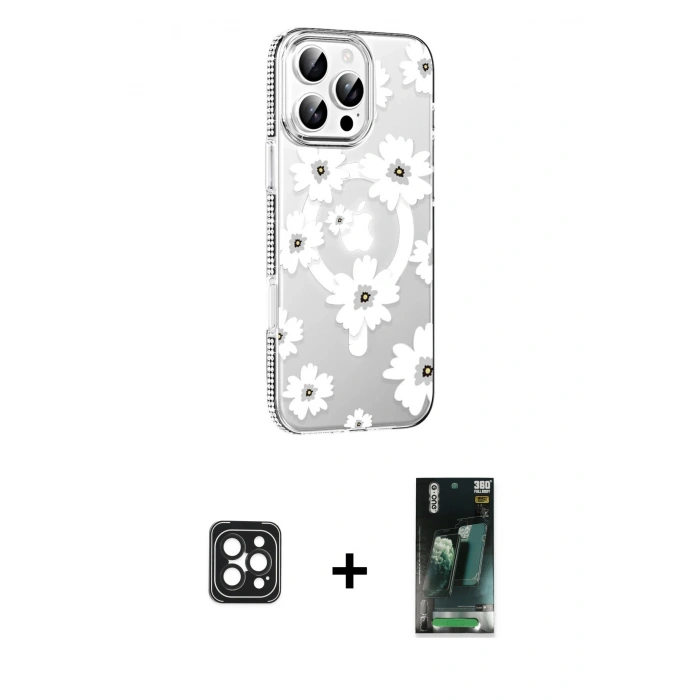 MARSİLYAN™- iPhone 16 Pro Max Kılıf Yörünge Işık Prime - Siyah 360 Mat Full Body Arka Koruyucu + Siyah PVD Metal Kamera Lens