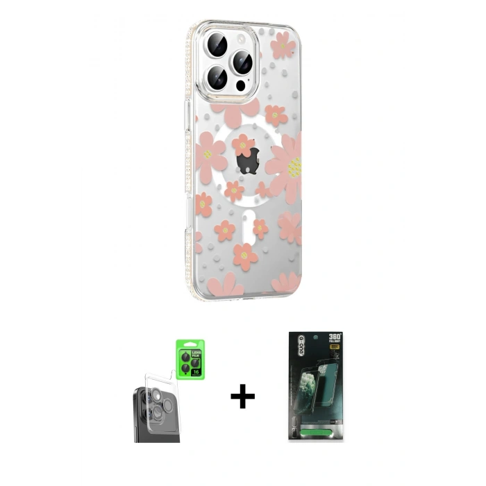 MARSİLYAN™- iPhone 16 Pro Max Kılıf Yörünge Işık Prime - Siyah 360 Mat Full Body Arka Koruyucu + Raze Metal Kamera Lens - SH