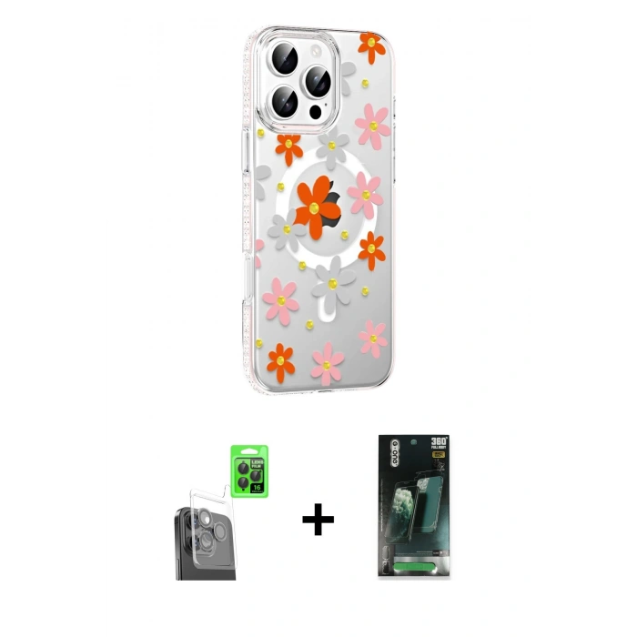 MARSİLYAN™- iPhone 16 Pro Max Kılıf Yörünge Işık Prime - Siyah 360 Mat Full Body Arka Koruyucu + Raze Metal Kamera Lens - SH