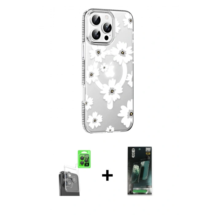 MARSİLYAN™- iPhone 16 Pro Max Kılıf Yörünge Işık Prime - Siyah 360 Mat Full Body Arka Koruyucu + Raze Metal Kamera Lens - SH