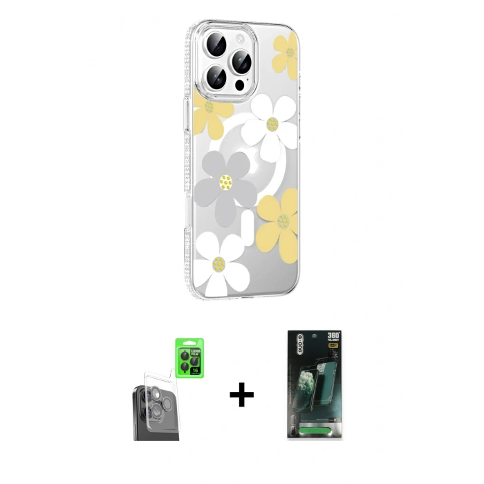 MARSİLYAN™- iPhone 16 Pro Max Kılıf Yörünge Işık Prime - Siyah 360 Mat Full Body Arka Koruyucu + Raze Metal Kamera Lens - SH