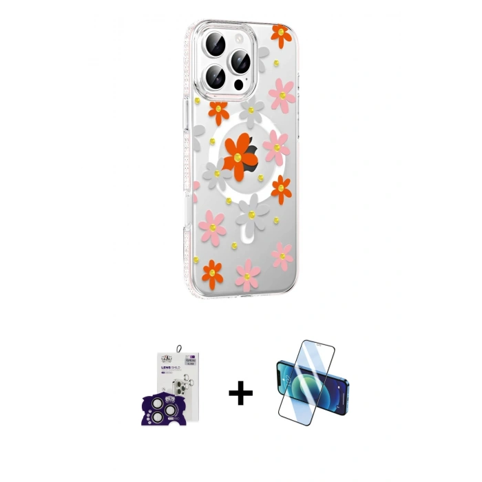 MARSİLYAN™- iPhone 16 Pro Max Kılıf Yörünge Işık Prime - Siyah 3D Antistatik Cam Ekran Koruyucu + Bilvis Titan Kamera Lens - TMGI