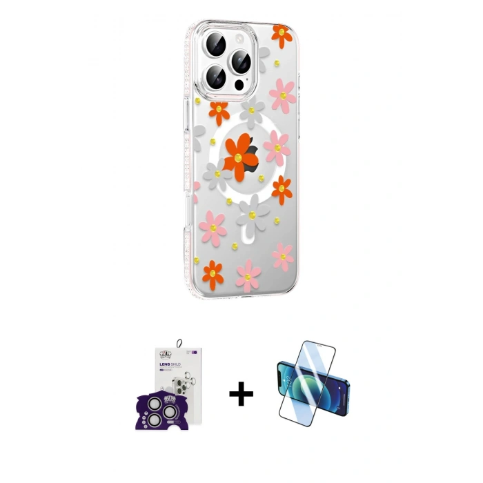 MARSİLYAN™- iPhone 16 Pro Max Kılıf Yörünge Işık Prime - Siyah 3D Antistatik Cam Ekran Koruyucu + Bilvis Titan Kamera Lens - GS
