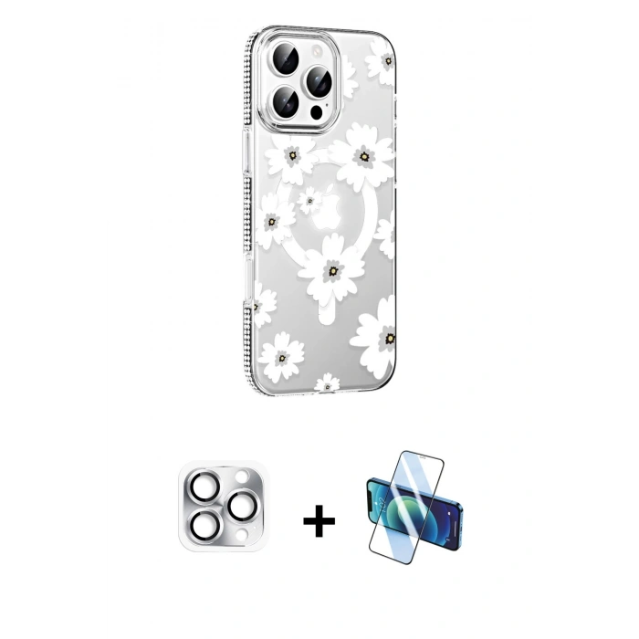 MARSİLYAN™- iPhone 16 Pro Max Kılıf Yörünge Işık Prime - Siyah 3D Antistatik Cam Ekran Koruyucu + Pers Alüminyum Kamera Lens - GS
