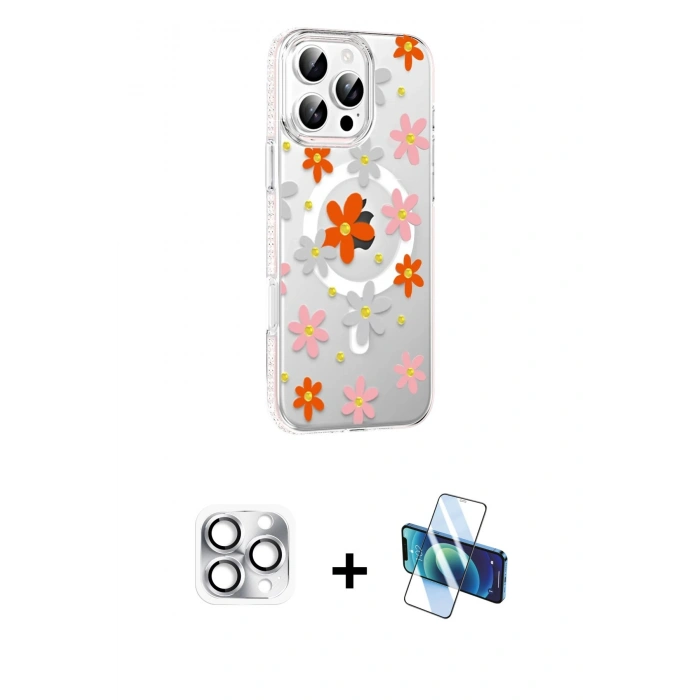 MARSİLYAN™- iPhone 16 Pro Max Kılıf Yörünge Işık Prime - Siyah 3D Antistatik Cam Ekran Koruyucu + Pers Alüminyum Kamera Lens - GS