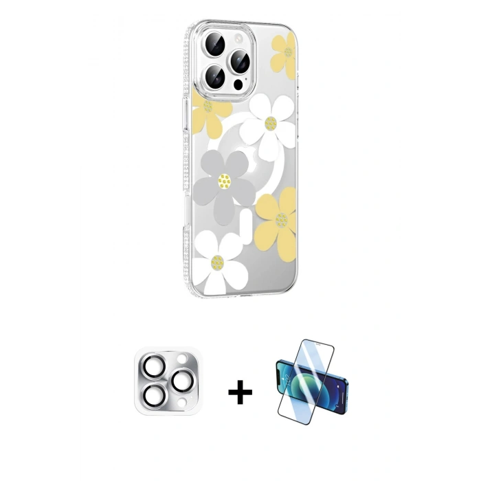 MARSİLYAN™- iPhone 16 Pro Max Kılıf Yörünge Işık Prime - Siyah 3D Antistatik Cam Ekran Koruyucu + Pers Alüminyum Kamera Lens - GS