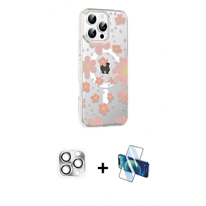 MARSİLYAN™- iPhone 16 Pro Max Kılıf Yörünge Işık Prime - Siyah 3D Antistatik Cam Ekran Koruyucu + Pers Alüminyum Kamera Lens - GS