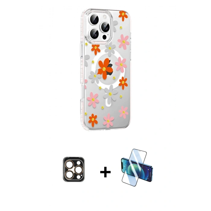 MARSİLYAN™- iPhone 16 Pro Max Kılıf Yörünge Işık Prime - Siyah 3D Antistatik Cam Ekran Koruyucu + PVD Metal Kamera Lens - GD