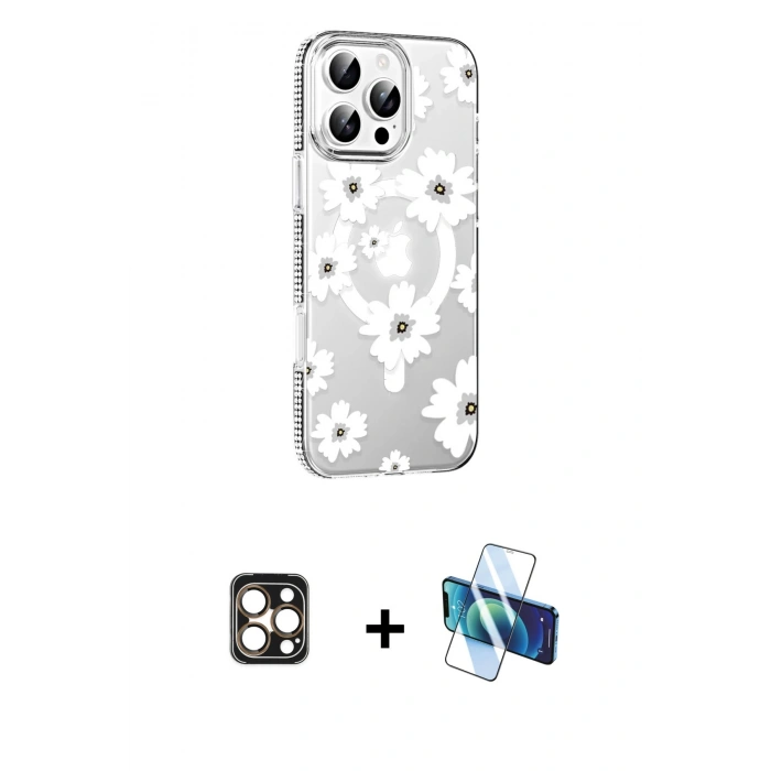 MARSİLYAN™- iPhone 16 Pro Max Kılıf Yörünge Işık Prime - Siyah 3D Antistatik Cam Ekran Koruyucu + PVD Metal Kamera Lens - GD