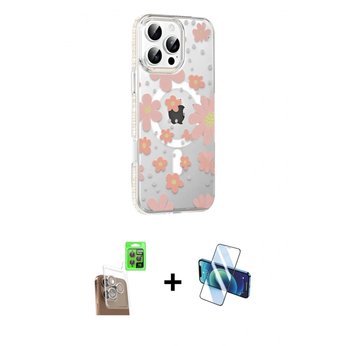 MARSİLYAN™- iPhone 16 Pro Max Kılıf Yörünge Işık Prime - Siyah 3D Antistatik Cam Ekran Koruyucu + Raze Metal Kamera Lens - CLTM