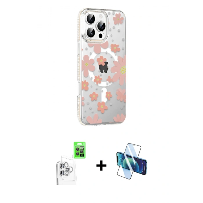 MARSİLYAN™- iPhone 16 Pro Max Kılıf Yörünge Işık Prime - Siyah 3D Antistatik Cam Ekran Koruyucu + Raze Metal Kamera Lens - BZ