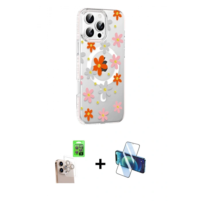 MARSİLYAN™- iPhone 16 Pro Max Kılıf Yörünge Işık Prime - Siyah 3D Antistatik Cam Ekran Koruyucu + Raze Metal Kamera Lens - NLGY