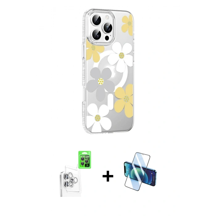 MARSİLYAN™- iPhone 16 Pro Max Kılıf Yörünge Işık Prime - Siyah 3D Antistatik Cam Ekran Koruyucu + Raze Metal Kamera Lens - BZ