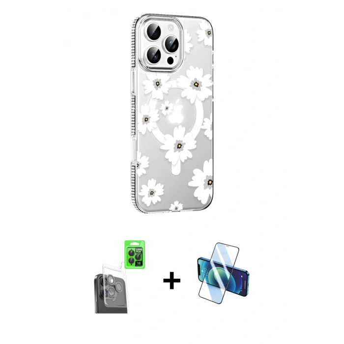 MARSİLYAN™- iPhone 16 Pro Max Kılıf Yörünge Işık Prime - Siyah 3D Antistatik Cam Ekran Koruyucu + Raze Metal Kamera Lens - SH