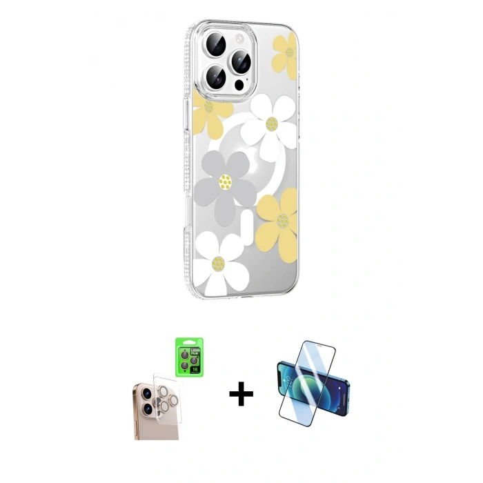 MARSİLYAN™- iPhone 16 Pro Max Kılıf Yörünge Işık Prime - Siyah 3D Antistatik Cam Ekran Koruyucu + Raze Metal Kamera Lens - NLGY