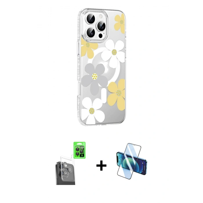 MARSİLYAN™- iPhone 16 Pro Max Kılıf Yörünge Işık Prime - Siyah 3D Antistatik Cam Ekran Koruyucu + Raze Metal Kamera Lens - SH