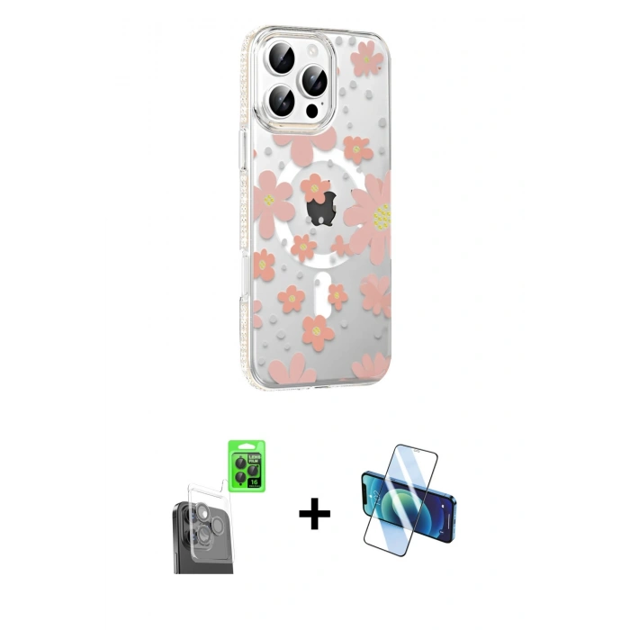 MARSİLYAN™- iPhone 16 Pro Max Kılıf Yörünge Işık Prime - Siyah 3D Antistatik Cam Ekran Koruyucu + Raze Metal Kamera Lens - SH