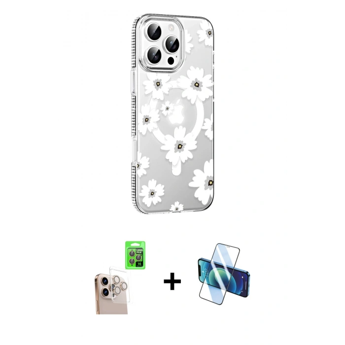 MARSİLYAN™- iPhone 16 Pro Max Kılıf Yörünge Işık Prime - Siyah 3D Antistatik Cam Ekran Koruyucu + Raze Metal Kamera Lens - NLGY
