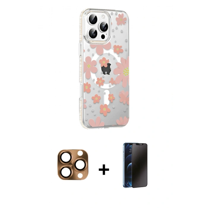 MARSİLYAN™- iPhone 16 Pro Max Kılıf Yörünge Işık Prime - Siyah 3D Antistatik Hayalet Cam Ekran Koruyucu + Pers Alüminyum Kamera Lens - CLTM