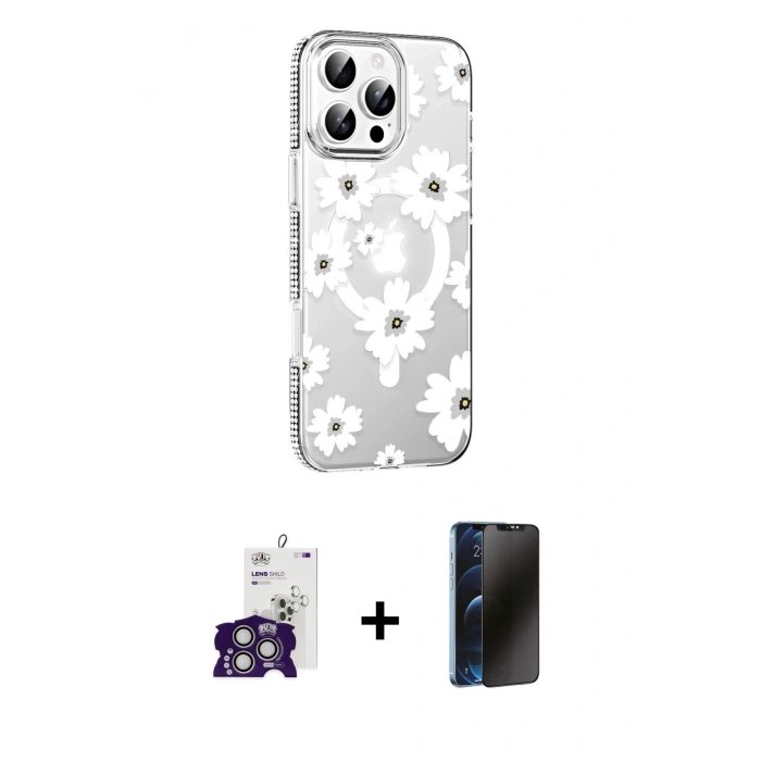 MARSİLYAN™- iPhone 16 Pro Max Kılıf Yörünge Işık Prime - Siyah 3D Antistatik Hayalet Cam Ekran Koruyucu + Bilvis Titan Kamera Lens - GS