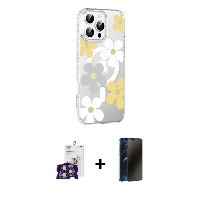 MARSİLYAN™- iPhone 16 Pro Max Kılıf Yörünge Işık Prime - Siyah 3D Antistatik Hayalet Cam Ekran Koruyucu + Bilvis Titan Kamera Lens - GS