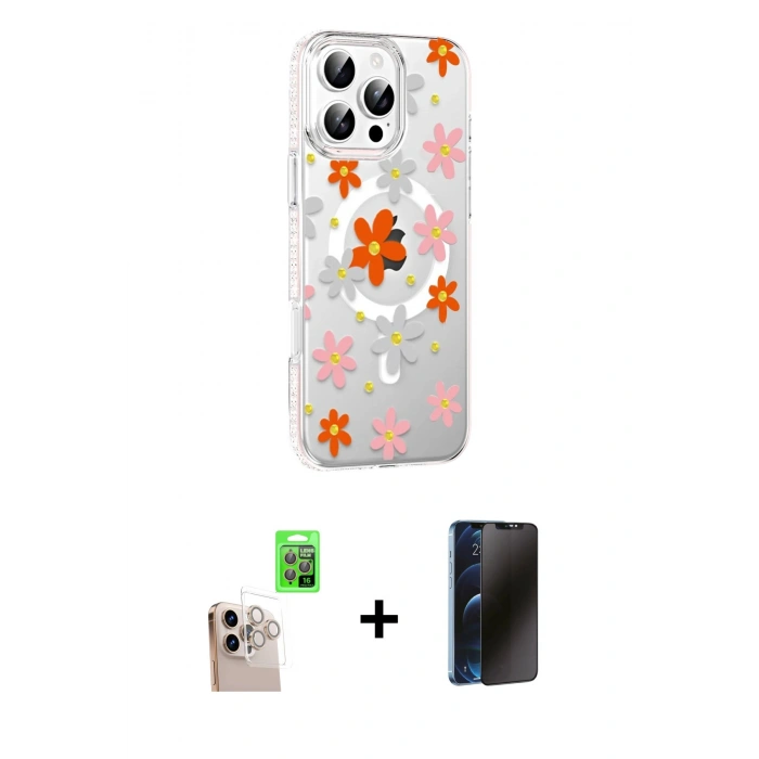 MARSİLYAN™- iPhone 16 Pro Max Kılıf Yörünge Işık Prime - Siyah 3D Antistatik Hayalet Cam Ekran Koruyucu + Raze Metal Kamera Lens - NLGY