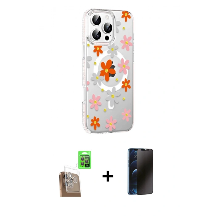 MARSİLYAN™- iPhone 16 Pro Max Kılıf Yörünge Işık Prime - Siyah 3D Antistatik Hayalet Cam Ekran Koruyucu + Raze Metal Kamera Lens - CLTM