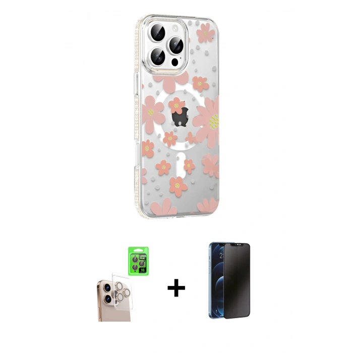 MARSİLYAN™- iPhone 16 Pro Max Kılıf Yörünge Işık Prime - Siyah 3D Antistatik Hayalet Cam Ekran Koruyucu + Raze Metal Kamera Lens - NLGY