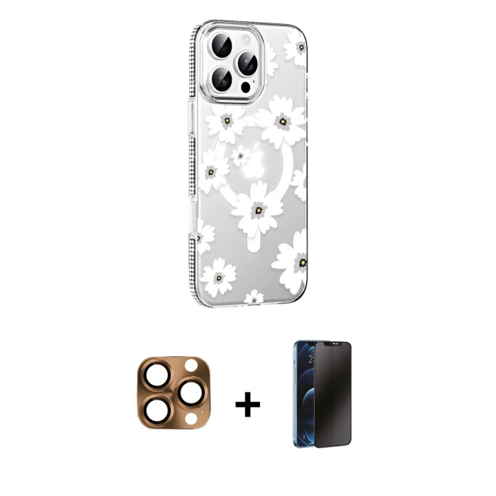 MARSİLYAN™- iPhone 16 Pro Max Kılıf Yörünge Işık Prime - Siyah 3D Antistatik Hayalet Cam Ekran Koruyucu + Pers Alüminyum Kamera Lens - CLTM
