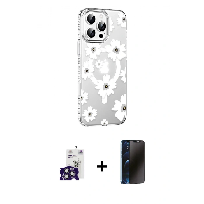 MARSİLYAN™- iPhone 16 Pro Max Kılıf Yörünge Işık Prime - Siyah 3D Antistatik Hayalet Cam Ekran Koruyucu + Bilvis Titan Kamera Lens - TMGI