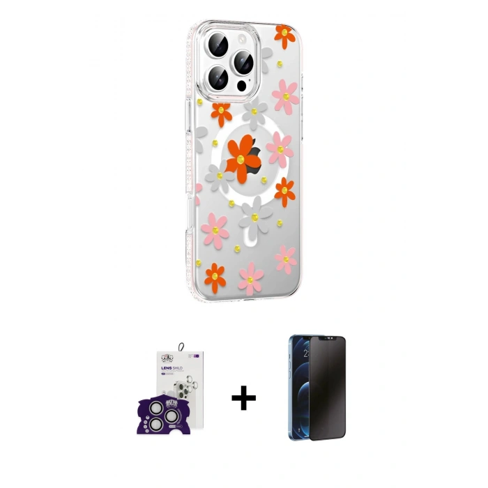 MARSİLYAN™- iPhone 16 Pro Max Kılıf Yörünge Işık Prime - Siyah 3D Antistatik Hayalet Cam Ekran Koruyucu + Bilvis Titan Kamera Lens - GS