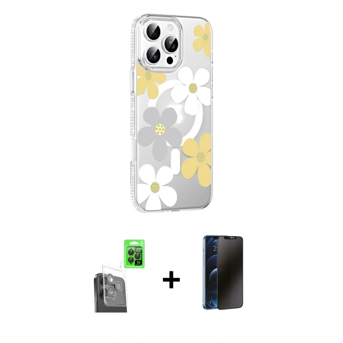 MARSİLYAN™- iPhone 16 Pro Max Kılıf Yörünge Işık Prime - Siyah 3D Antistatik Hayalet Cam Ekran Koruyucu + Raze Metal Kamera Lens - SH