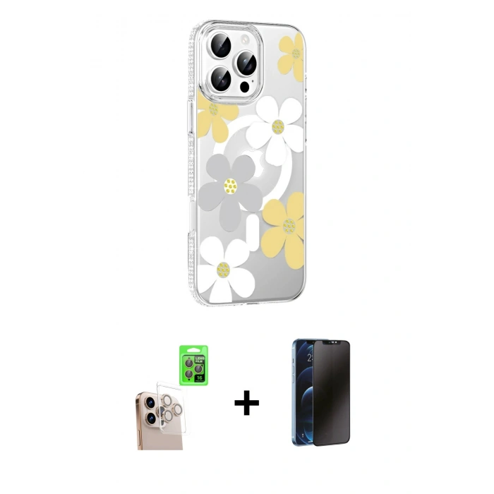 MARSİLYAN™- iPhone 16 Pro Max Kılıf Yörünge Işık Prime - Siyah 3D Antistatik Hayalet Cam Ekran Koruyucu + Raze Metal Kamera Lens - NLGY