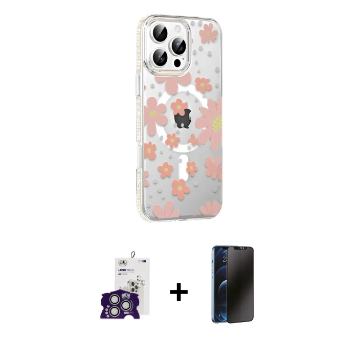 MARSİLYAN™- iPhone 16 Pro Max Kılıf Yörünge Işık Prime - Siyah 3D Antistatik Hayalet Cam Ekran Koruyucu + Bilvis Titan Kamera Lens - GS
