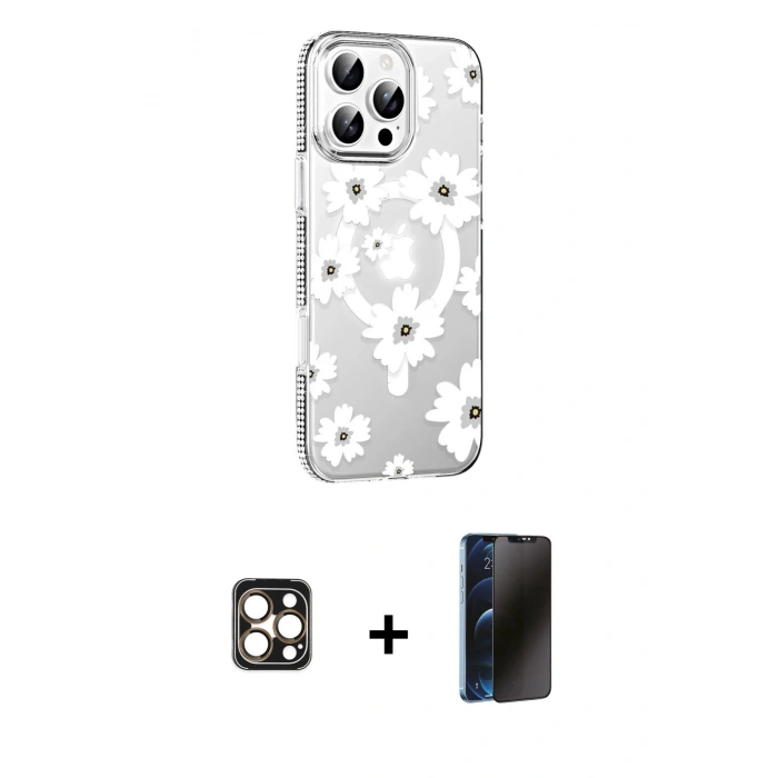 MARSİLYAN™- iPhone 16 Pro Max Kılıf Yörünge Işık Prime - Siyah 3D Antistatik Hayalet Cam Ekran Koruyucu + PVD Metal Kamera Lens - GD