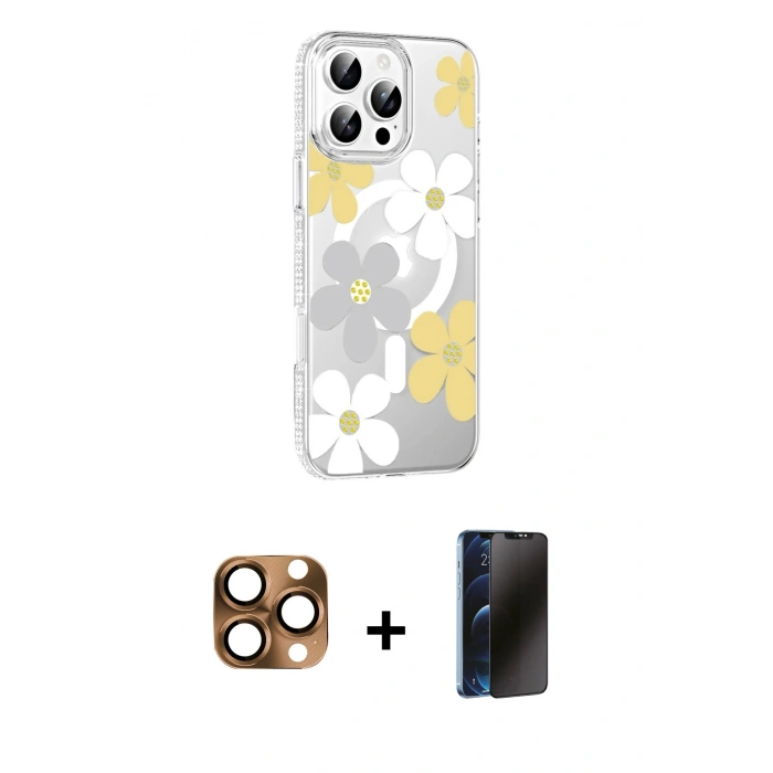 MARSİLYAN™- iPhone 16 Pro Max Kılıf Yörünge Işık Prime - Siyah 3D Antistatik Hayalet Cam Ekran Koruyucu + Pers Alüminyum Kamera Lens - CLTM