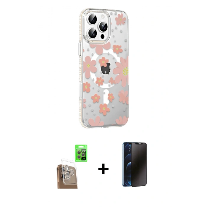 MARSİLYAN™- iPhone 16 Pro Max Kılıf Yörünge Işık Prime - Siyah 3D Antistatik Hayalet Cam Ekran Koruyucu + Raze Metal Kamera Lens - CLTM