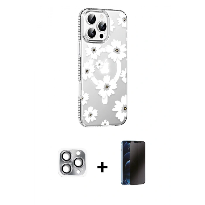 MARSİLYAN™- iPhone 16 Pro Max Kılıf Yörünge Işık Prime - Siyah 3D Antistatik Hayalet Cam Ekran Koruyucu + Pers Alüminyum Kamera Lens - GI