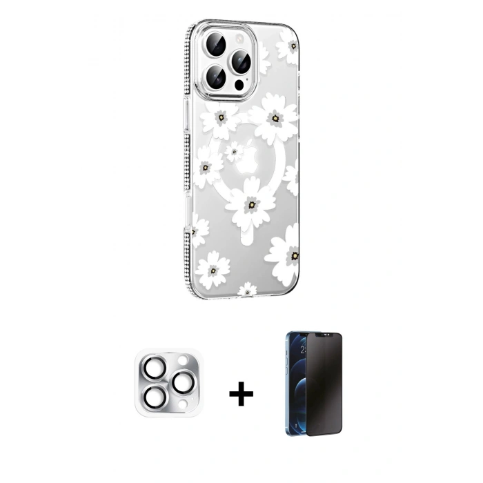 MARSİLYAN™- iPhone 16 Pro Max Kılıf Yörünge Işık Prime - Siyah 3D Antistatik Hayalet Cam Ekran Koruyucu + Pers Alüminyum Kamera Lens - GS